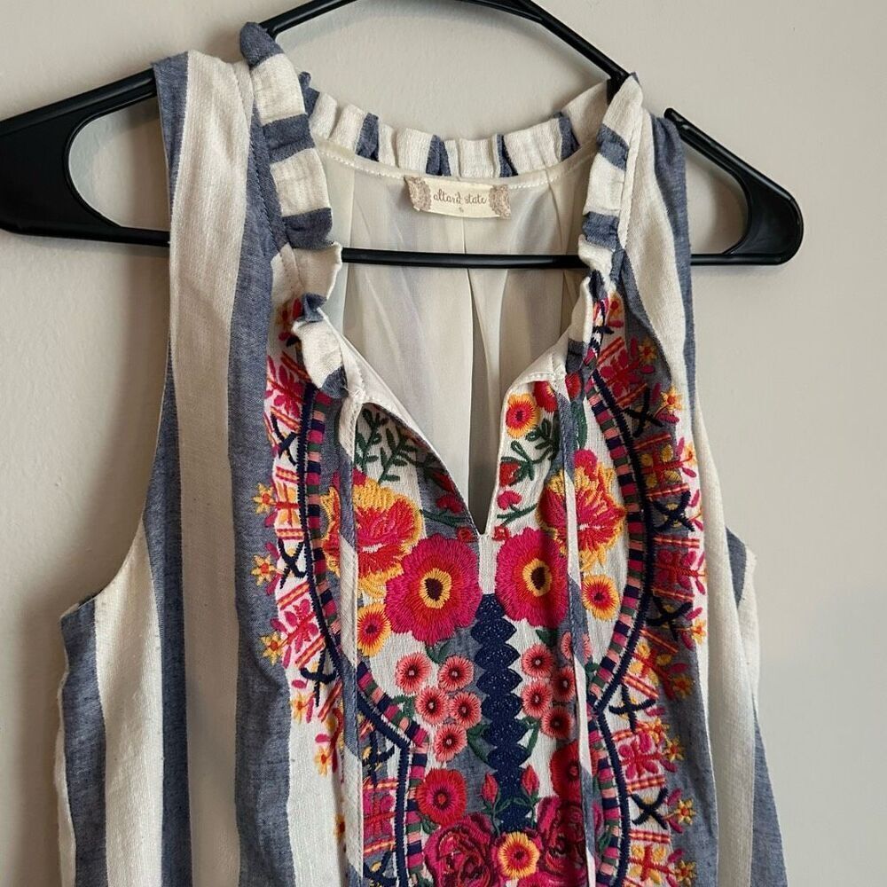 Altar'd State Embroidered Striped Cotton Dress Floral with Tassels size‎ Small - Picture 3 of 6